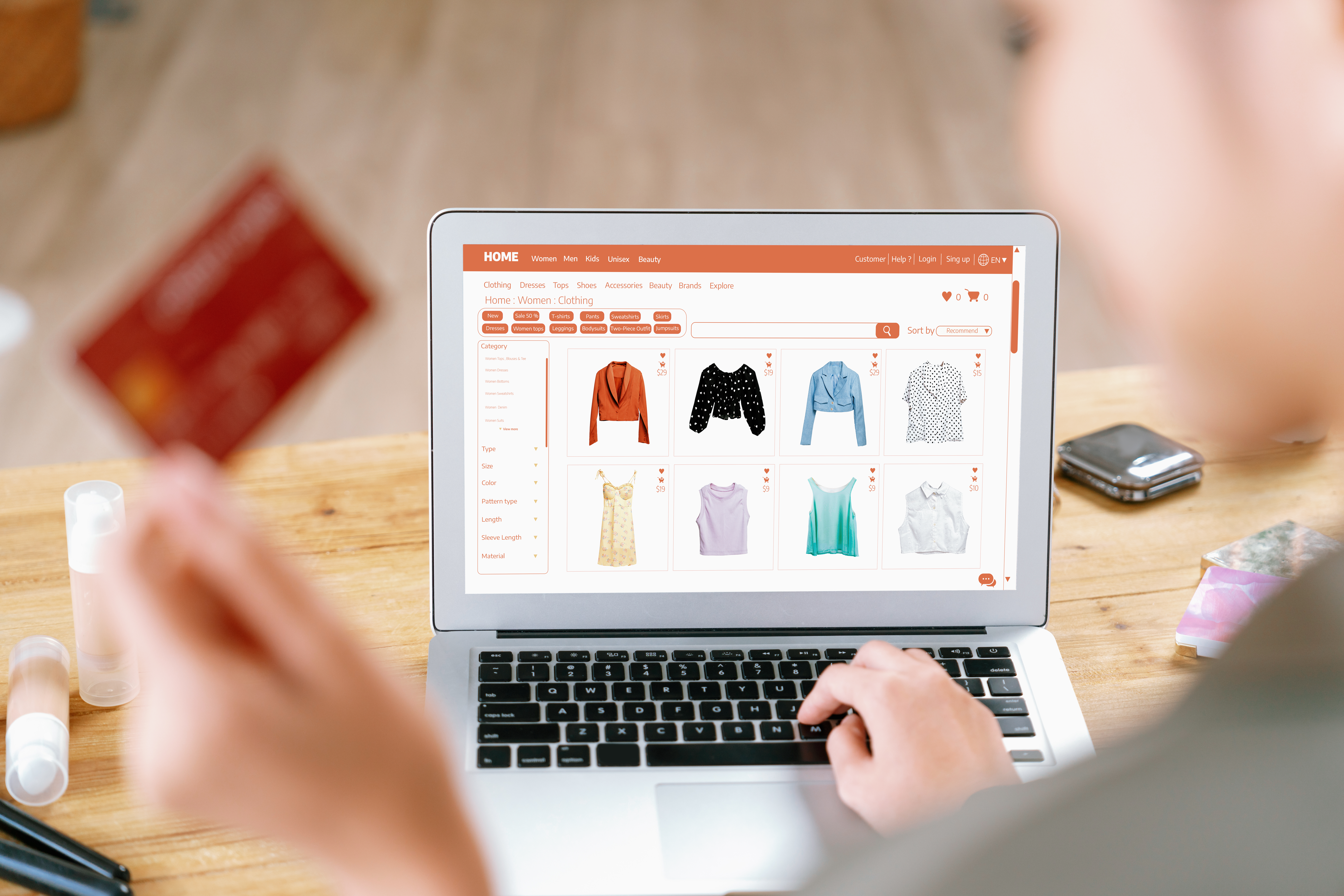 woman shopping online on internet marketplace browsing for uttermost sale items